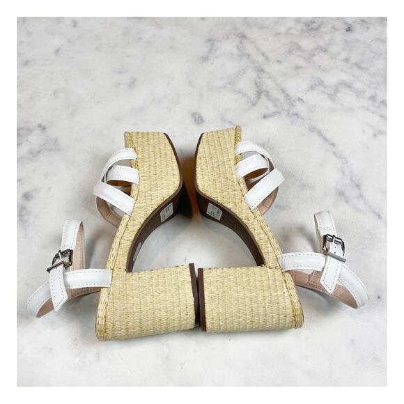 Schutz Stacie White Crisscross Leather Strap Raffia Heel Platform Sandals NWOB - Picture 8 of 10